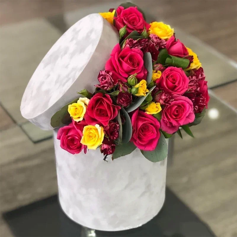 Florist Supply Buckets - 3 ピース/セットラウンド形状ベルベットギフトボックス花屋フラワーホルダーバケツギフト包装ボックス花束包装ボックスパーティー結婚式の供給