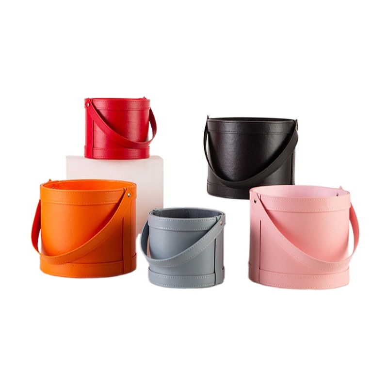 ポータブルレザーラウンドギフトボックス、花屋の花束包装、結婚 - Florist Supply Buckets のレビューと価格