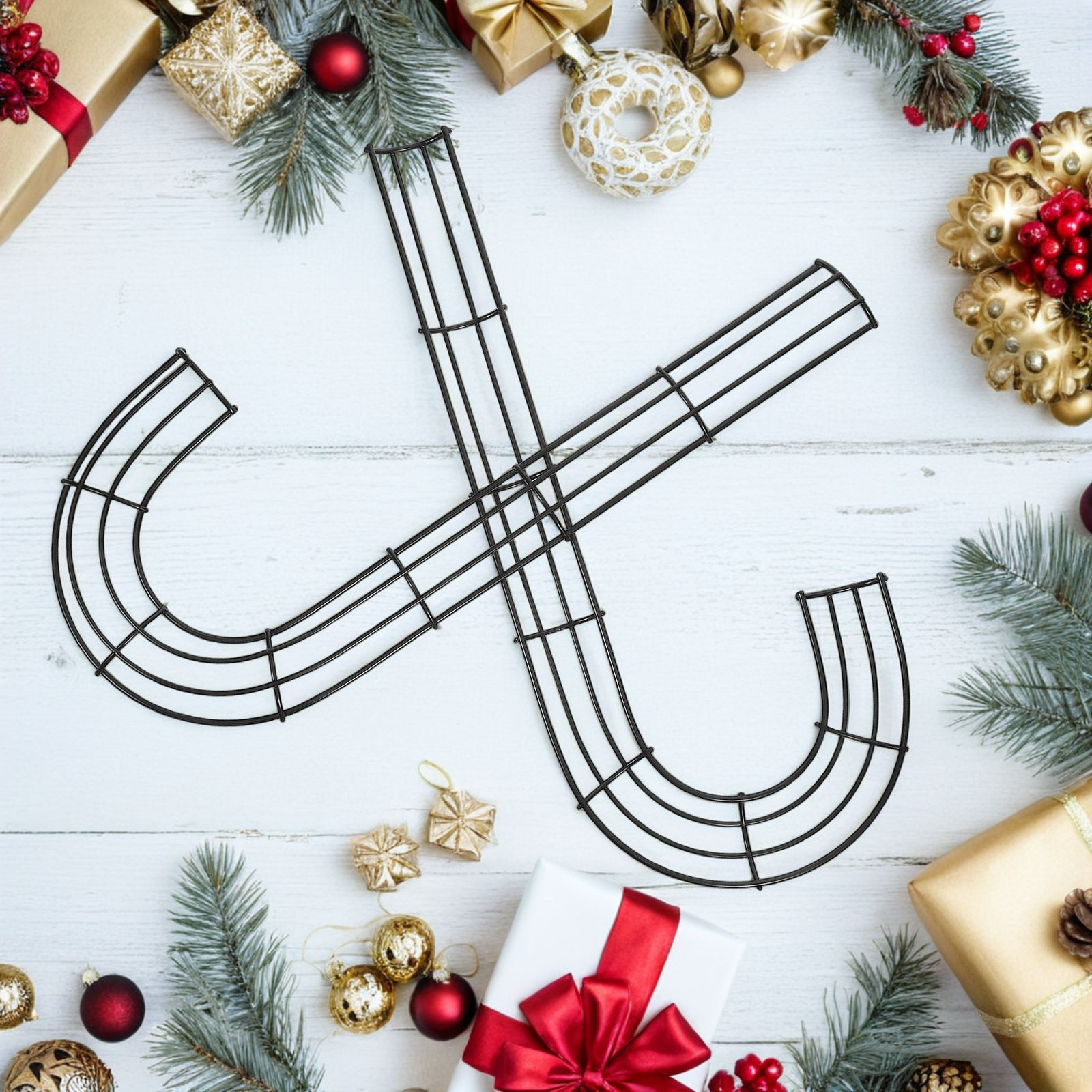 クリスマス用J字型金属製キャンディケーンリース型ワイヤーフレ - Wreath Form Wire のレビューと価格
